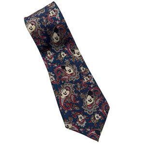 Vintage Disney Mickey Mouse Silk Tie Blue Red Paisley By Balancine